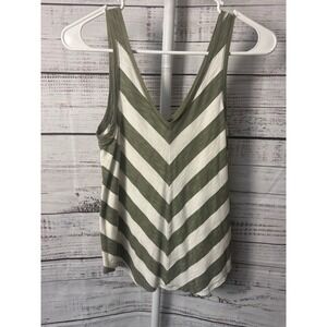 Maurices XS Tank Top Olive Green White Striped V-Neck Casual Sleeveless